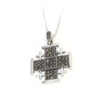 Unique Jerusalem Cross With Marcasite And Sterling Silver
