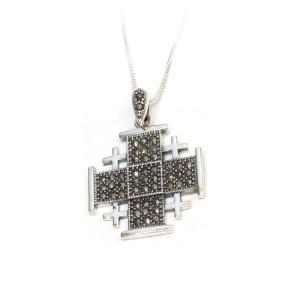 Unique Jerusalem Cross With Marcasite And Sterling Silver
