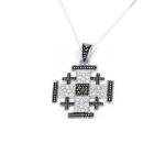 Sterling Silver Jerusalem Cross Necklace With Marcasite And White Zirconia
