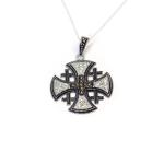Jerusalem Cross Pendant With Oxidized Silver Marcasite And C Z