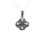 Small Jerusalem Cross Pendant With Marcasite Stone And Cubic Zirconia