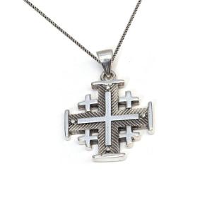 Medium Sterling Silver Jerusalem Cross Necklace In Sterling Silver