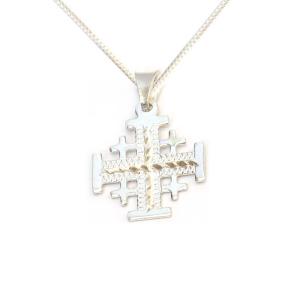 Jerusalem Cross Necklace With Textured Silver